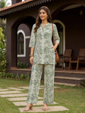 Green Cotton Linen Kurti Set