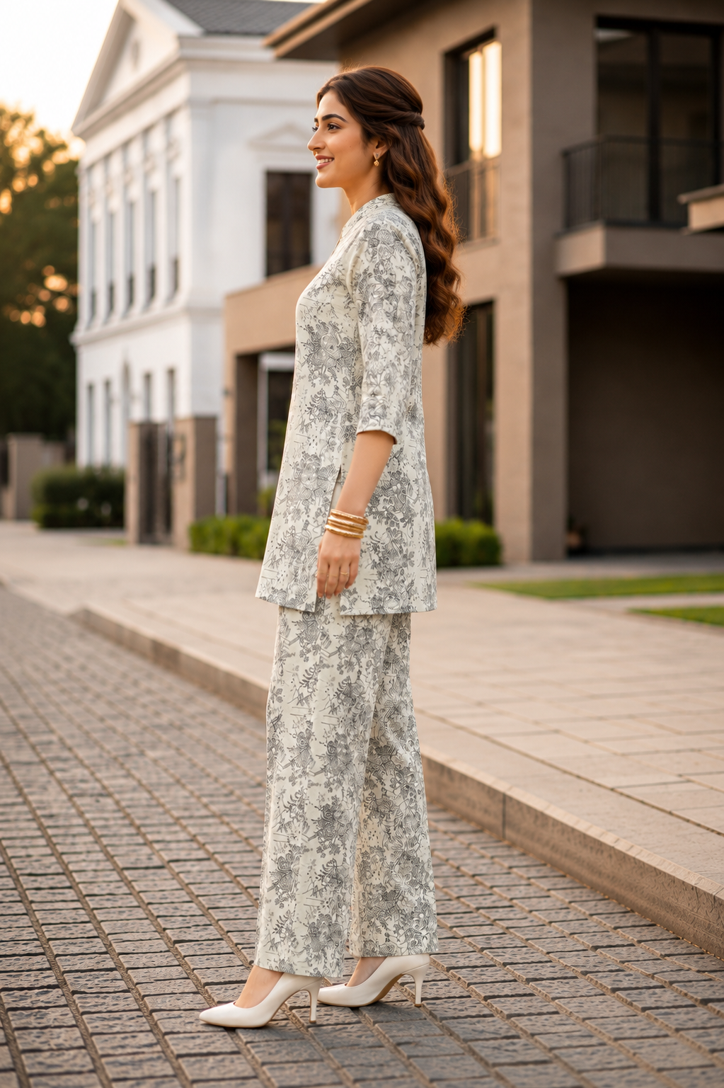 Grey Cotton Linen Kurti Set