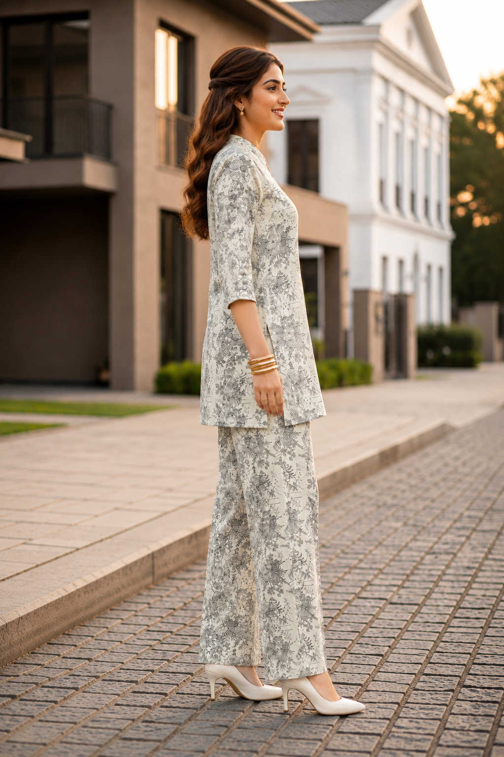 Grey Cotton Linen Kurti Set