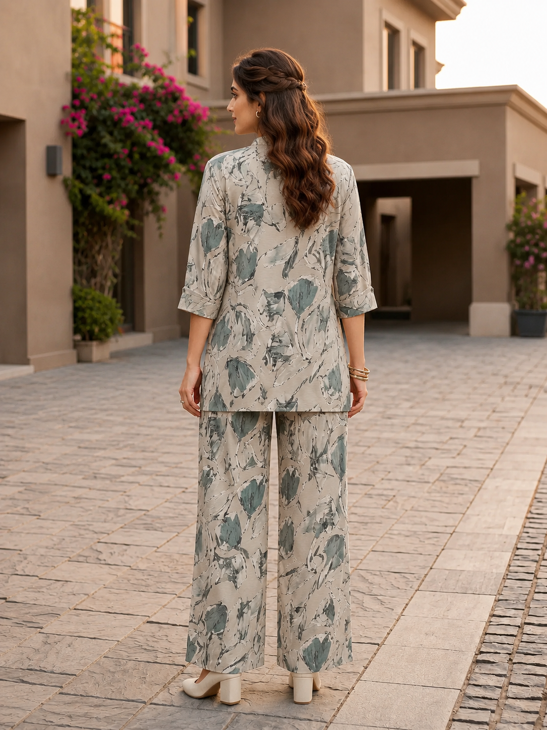 Beige Cotton Linen Kurti Set