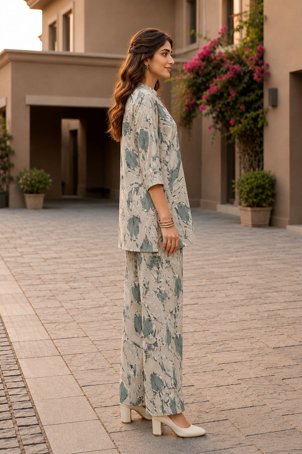 Beige Cotton Linen Kurti Set