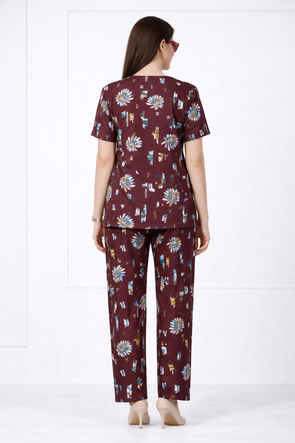 Burgundy Floral Lounge Set