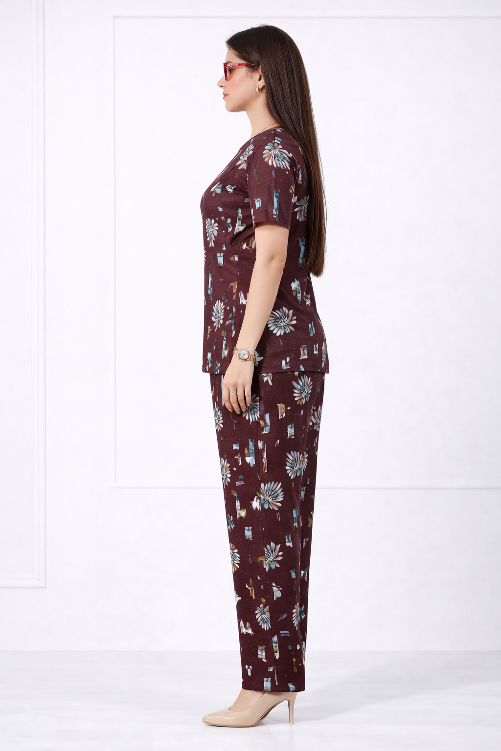 Burgundy Floral Lounge Set