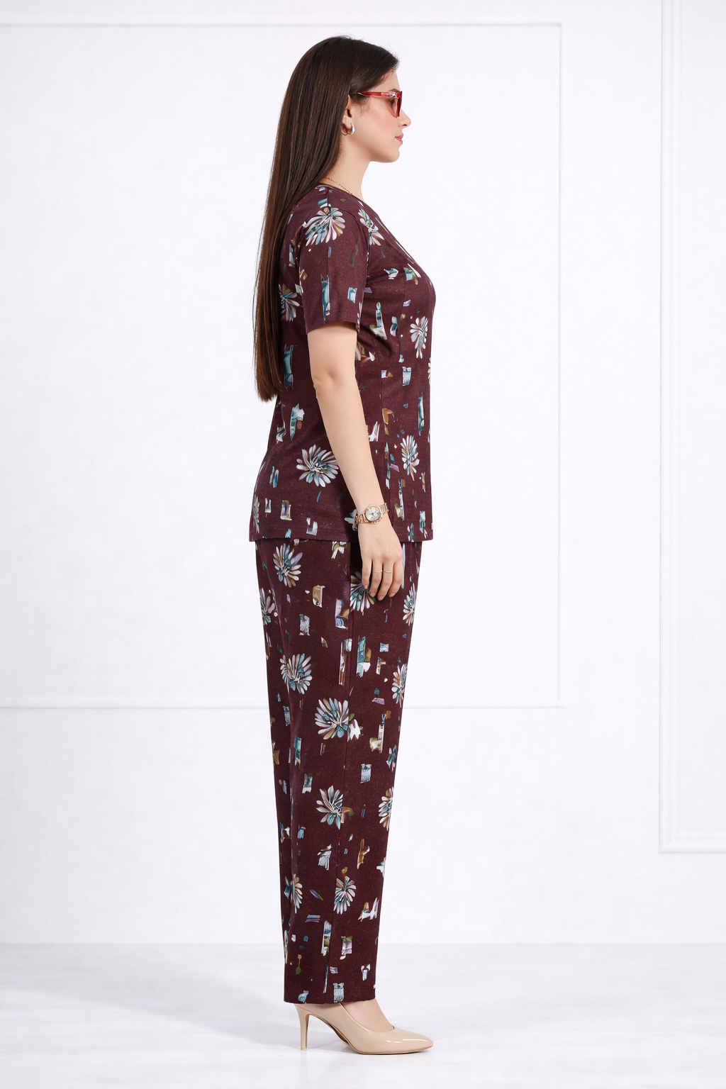 Burgundy Floral Lounge Set