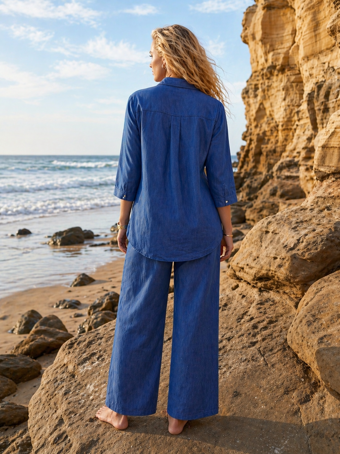 Lightweight Blue Denim Kurti Set