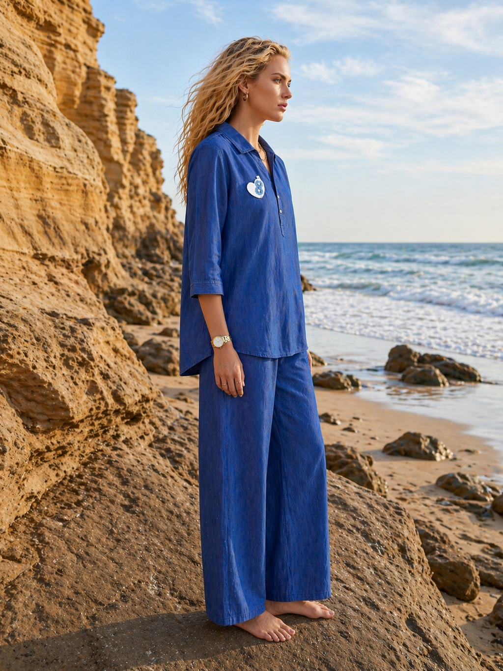 Lightweight Blue Denim Kurti Set