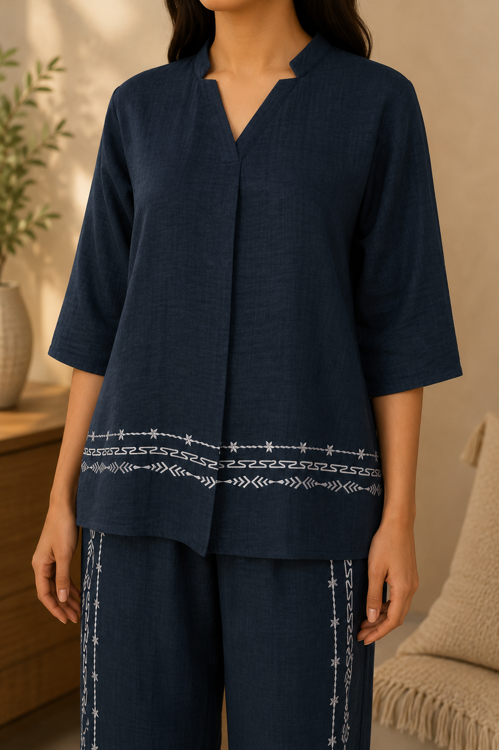 Embroidered Linen Coord Set