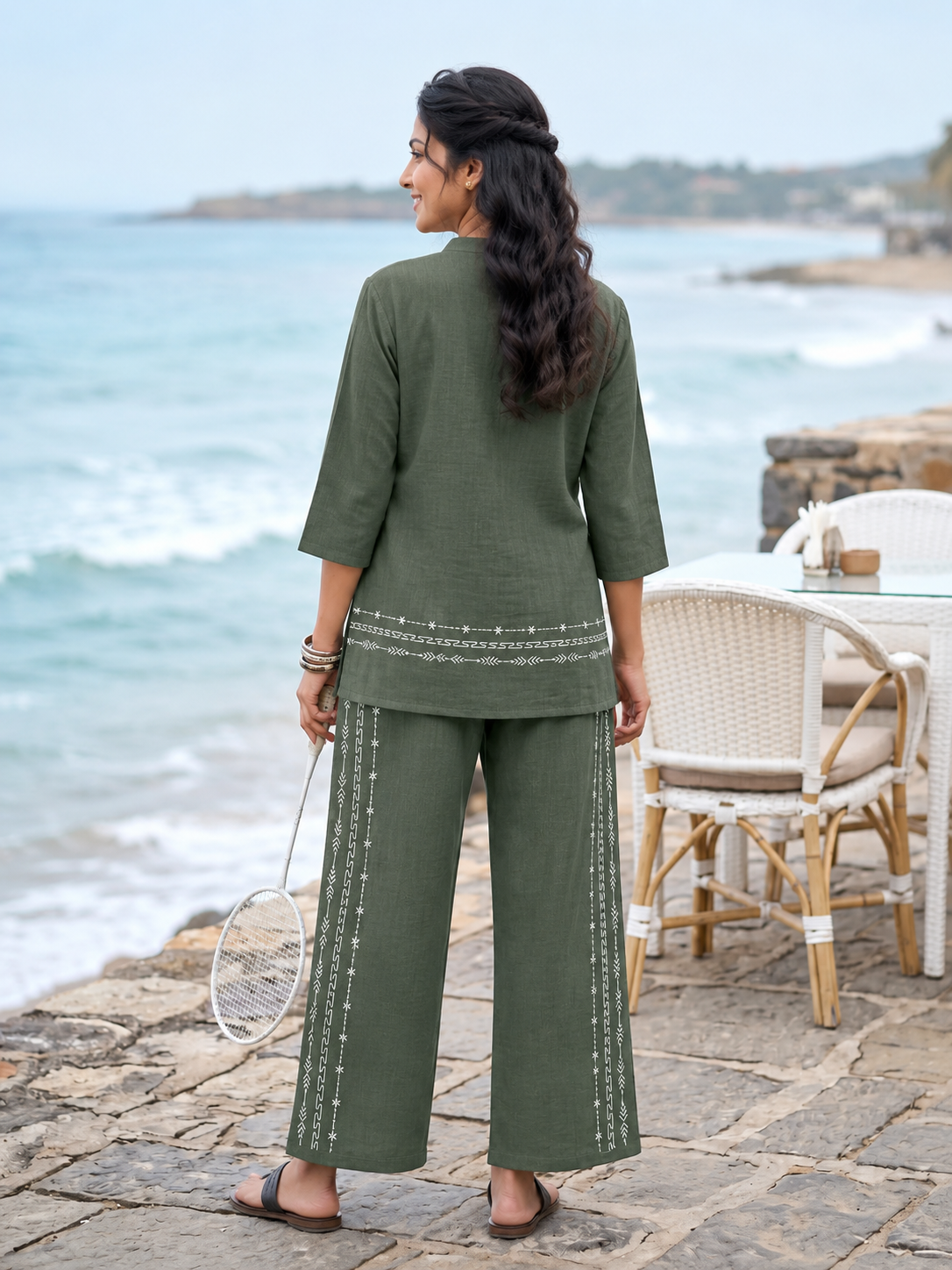 Embroidered Linen Coord Set