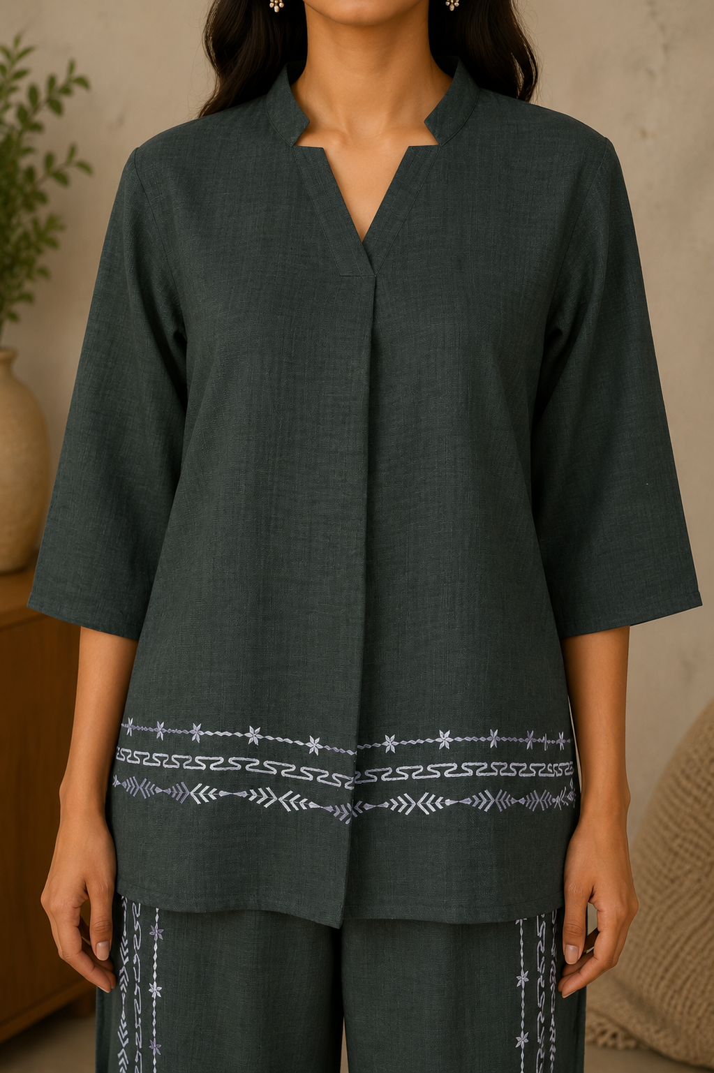 Embroidered Linen Coord Set