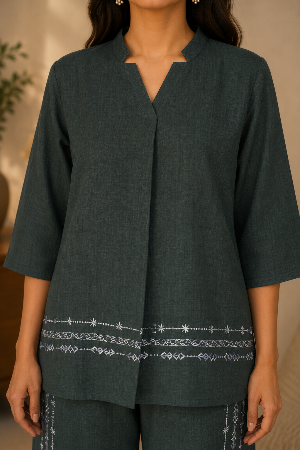 Embroidered Linen Coord Set