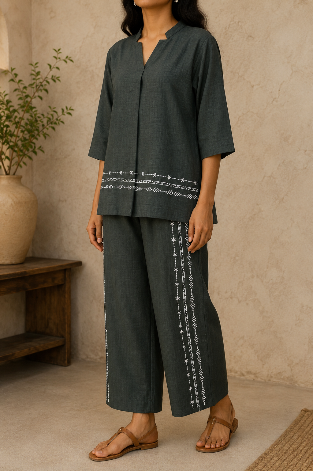 Embroidered Linen Coord Set