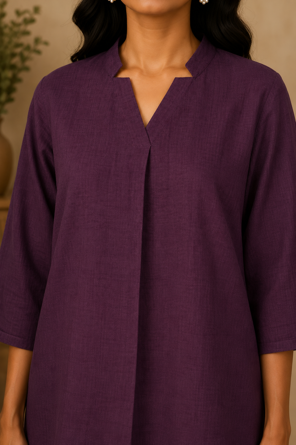 Purple dress worn by a person against a neutral background