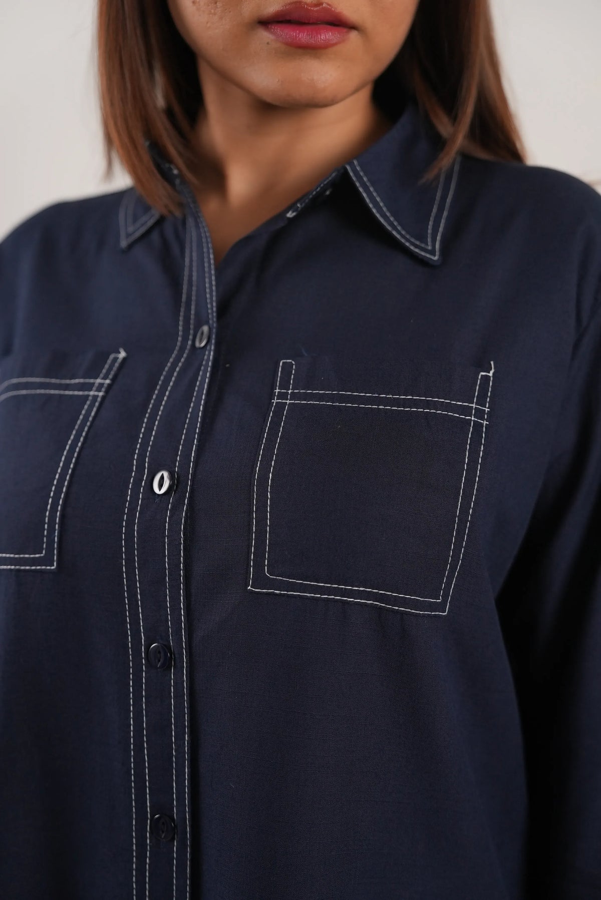 Navy Blue Contrast Stitch Soft Cotton Co-ord Set