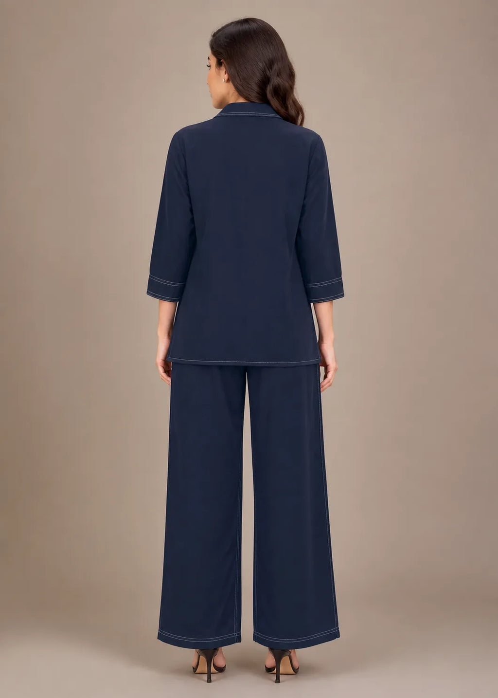 Navy Blue Contrast Stitch Soft Cotton Co-ord Set