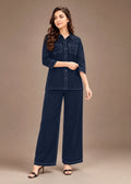 Navy Blue Contrast Stitch Soft Cotton Co-ord Set