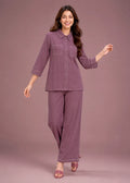 Mauve Contrast Stitch Armani Slub Co-ord Set