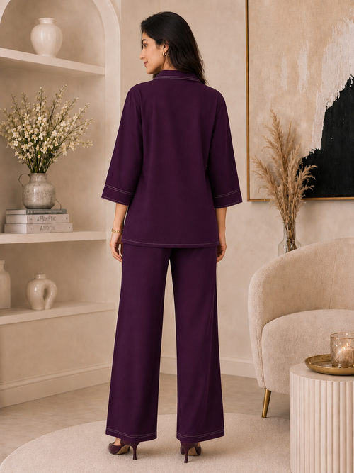 Contrast Stitch Armani Slub Co-ord Set