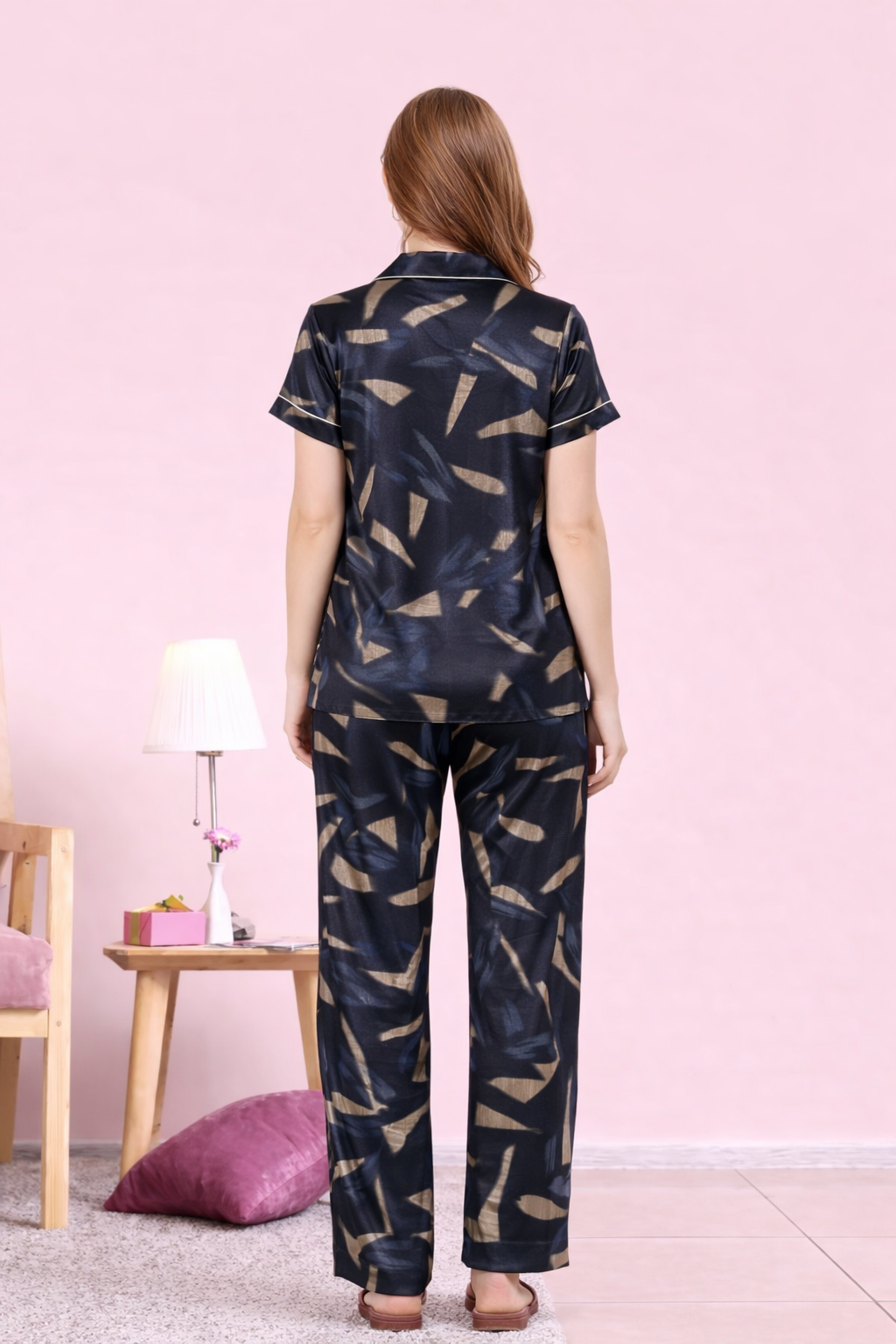 Abstract Satin Short Sleeve Pajama Set