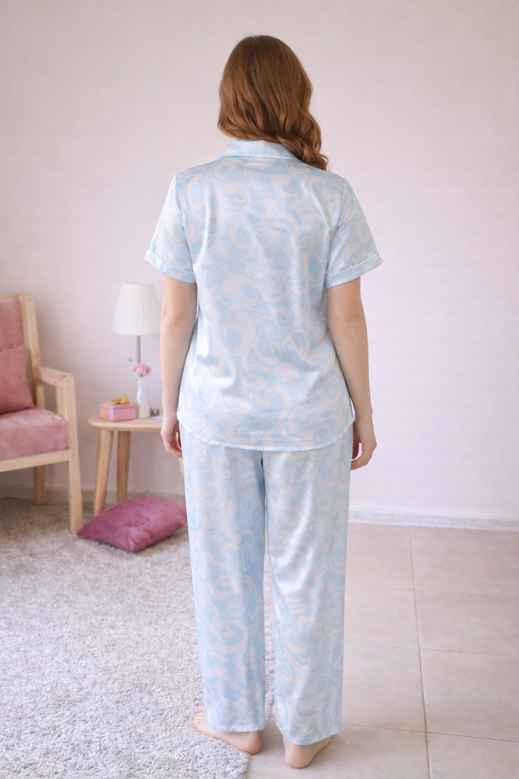 Paisley Print Satin Short Sleeve Pajama Set