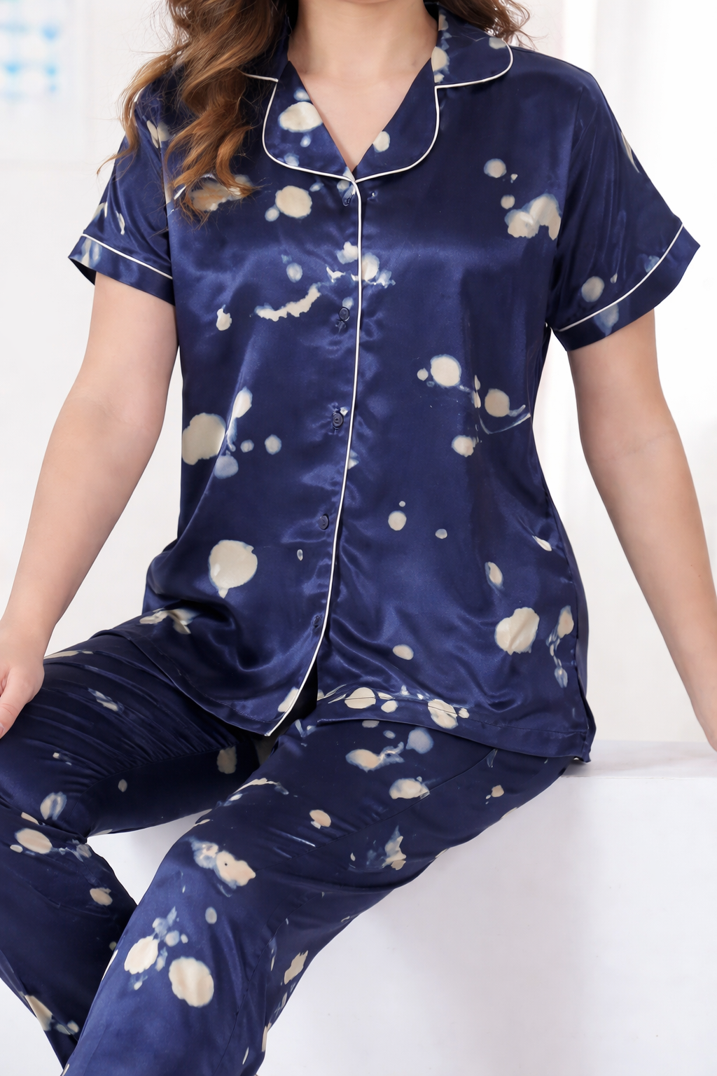 Floral Satin Short Sleeve Pajama Set