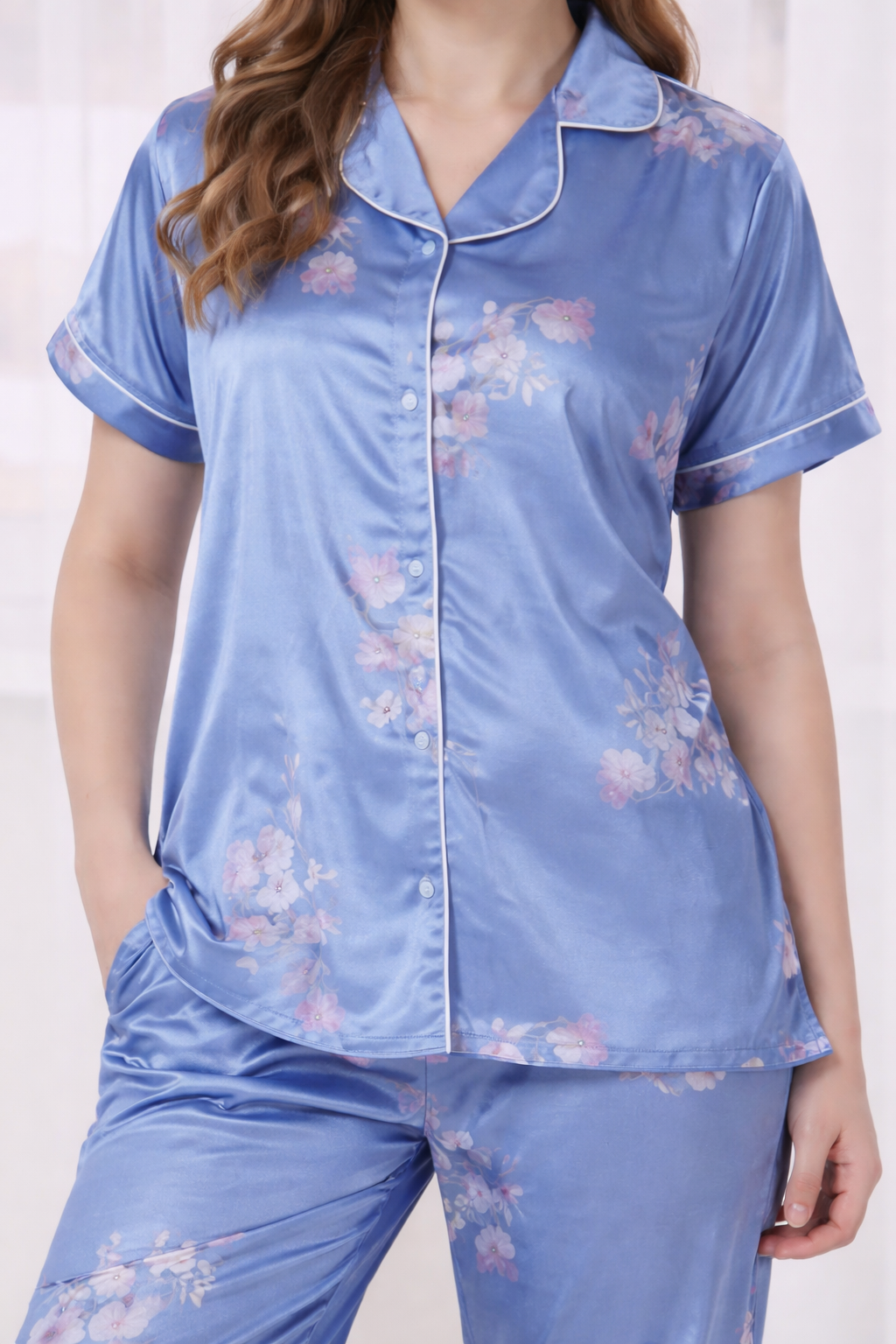 Floral Satin Short Sleeve Pajama Set