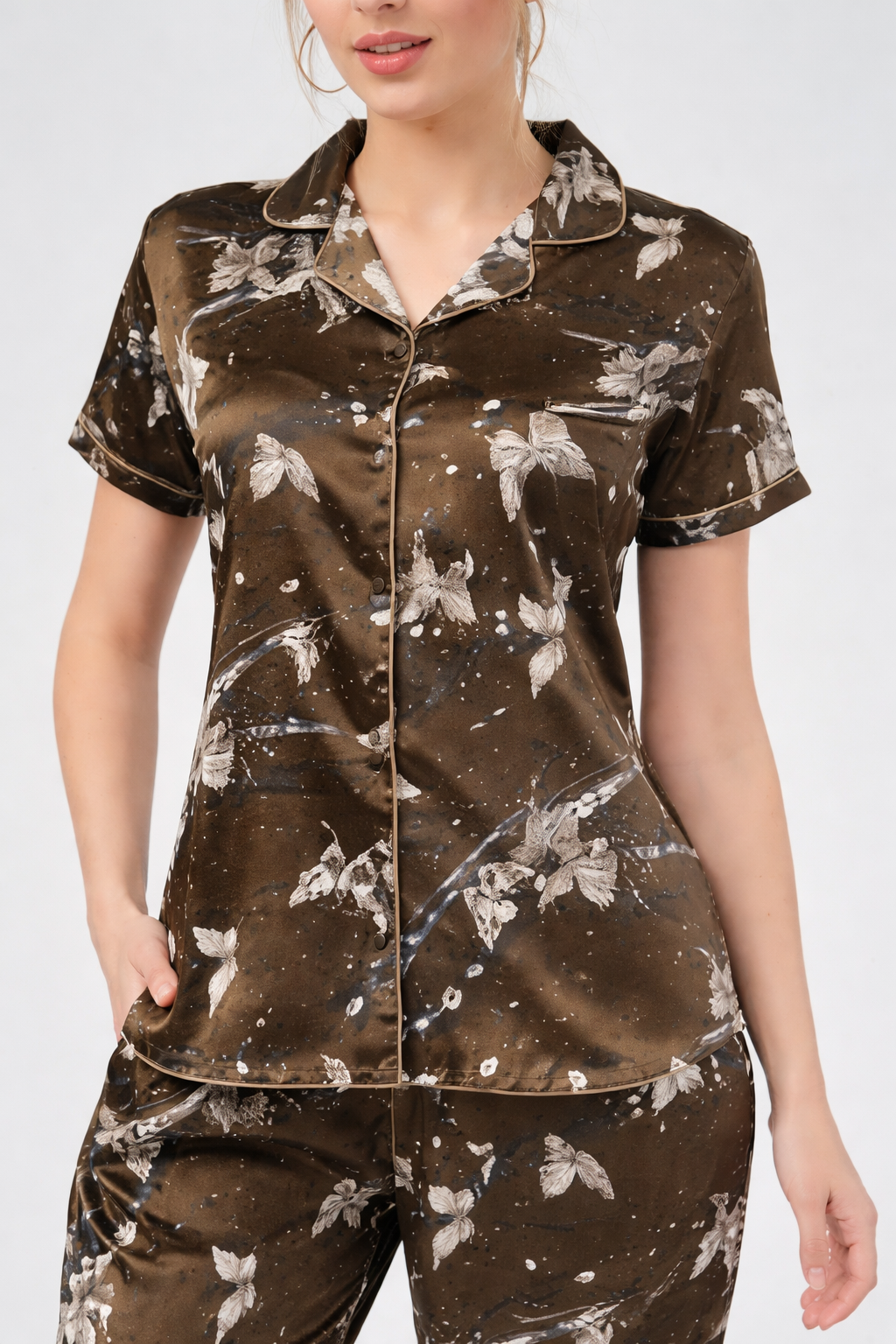 Floral Satin Short Sleeve Pajama Set