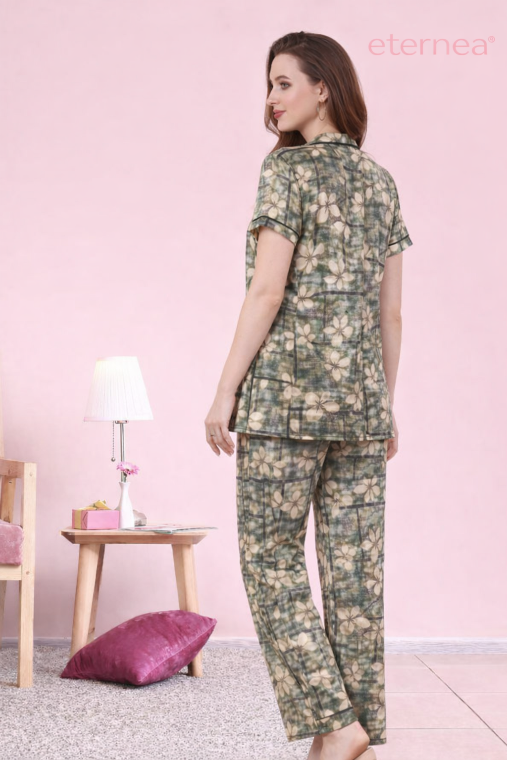 Floral Print Satin Short Sleeve Pajama Set