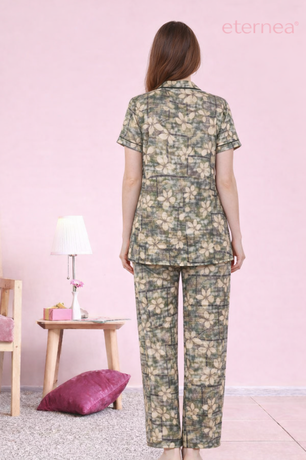 Floral Print Satin Short Sleeve Pajama Set