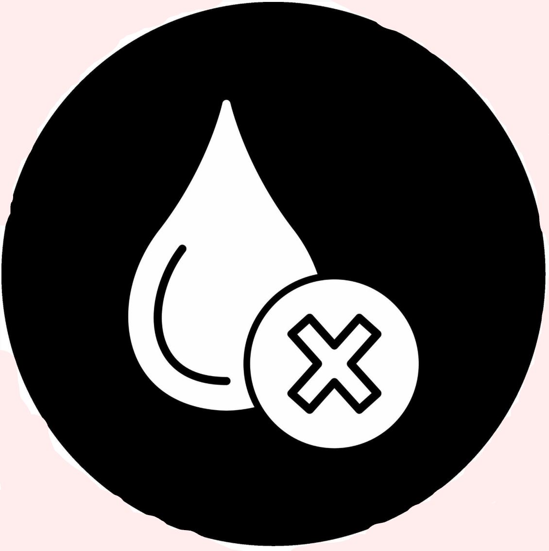 Icon of a water droplet with a cross inside a black circle