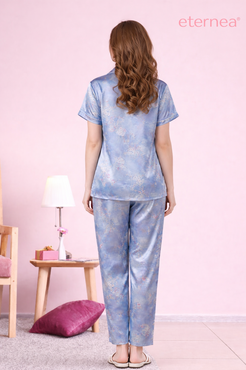 Floral Satin Short Sleeve Pajama Set