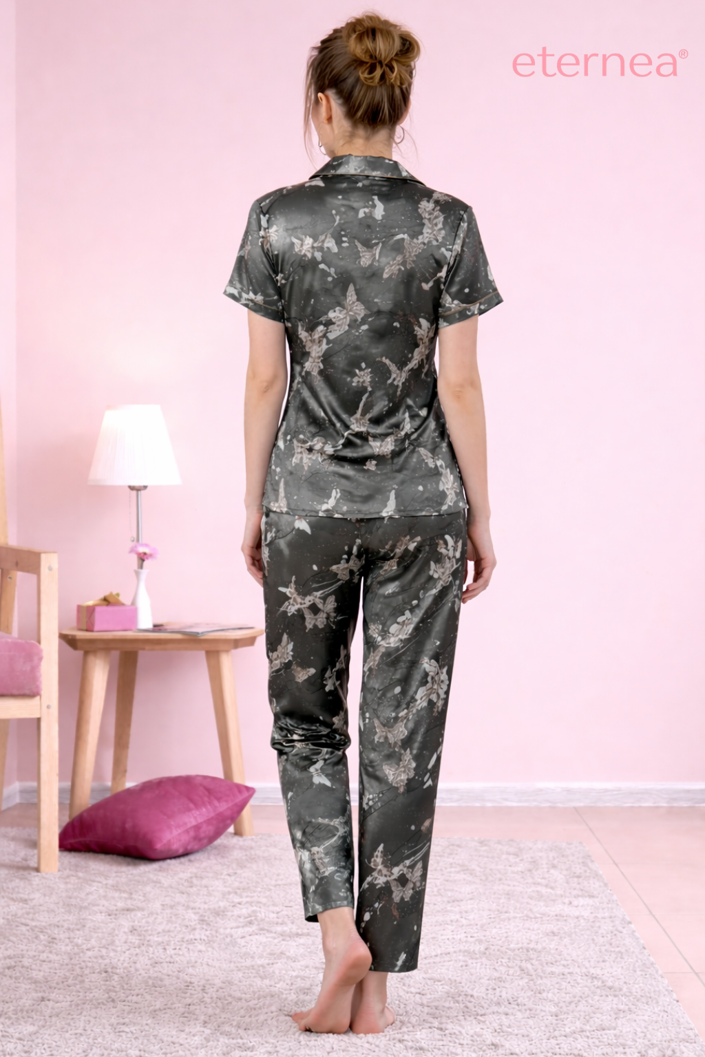 Floral Satin Short Sleeve Pajama Set