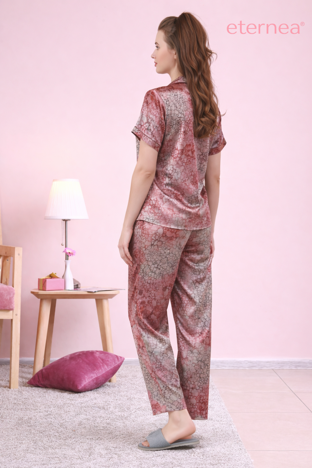 Abstract Satin Short Sleeve Pajama Set
