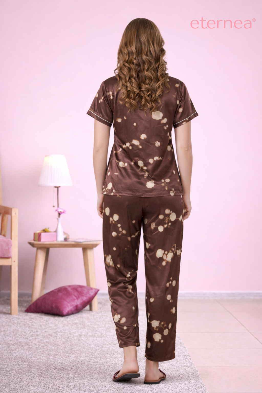 Floral Satin Short Sleeve Pajama Set