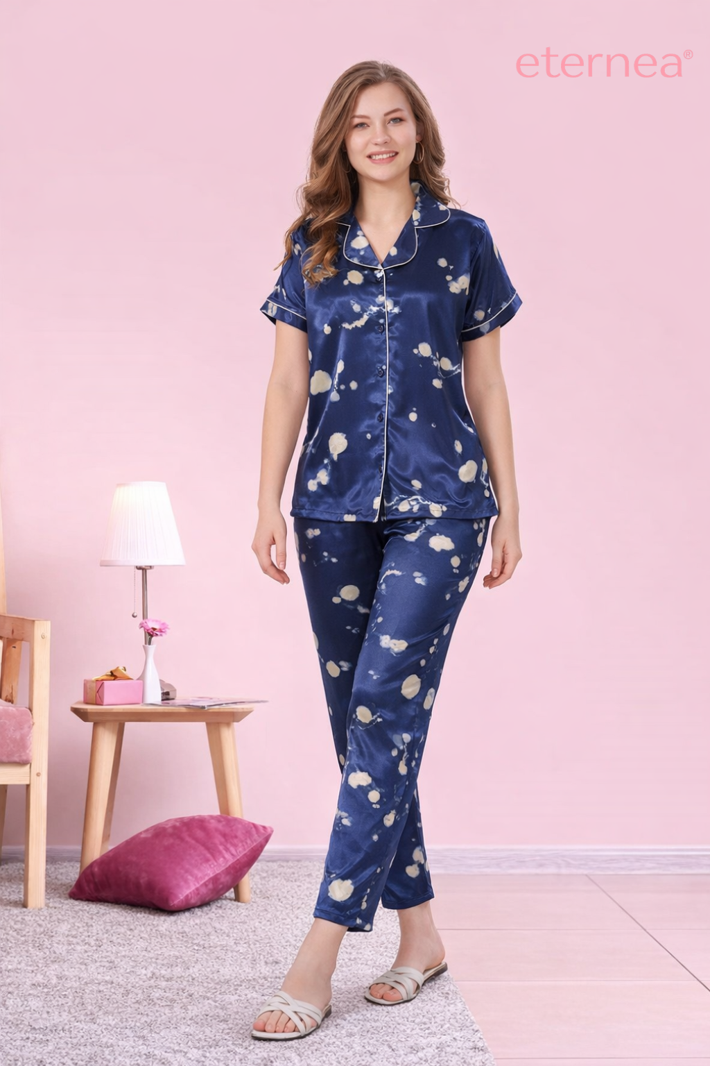 Floral Satin Short Sleeve Pajama Set