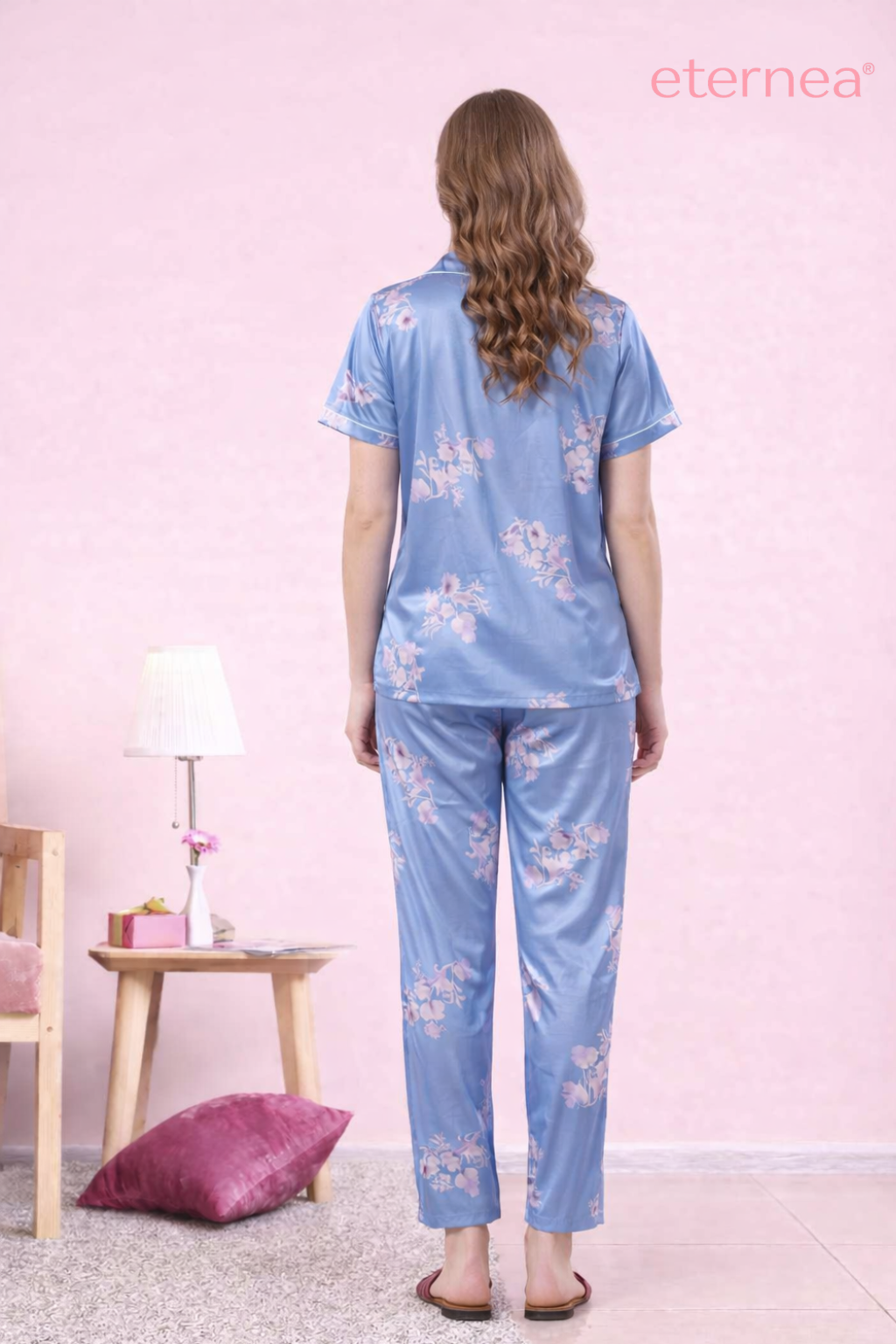 Floral Satin Short Sleeve Pajama Set