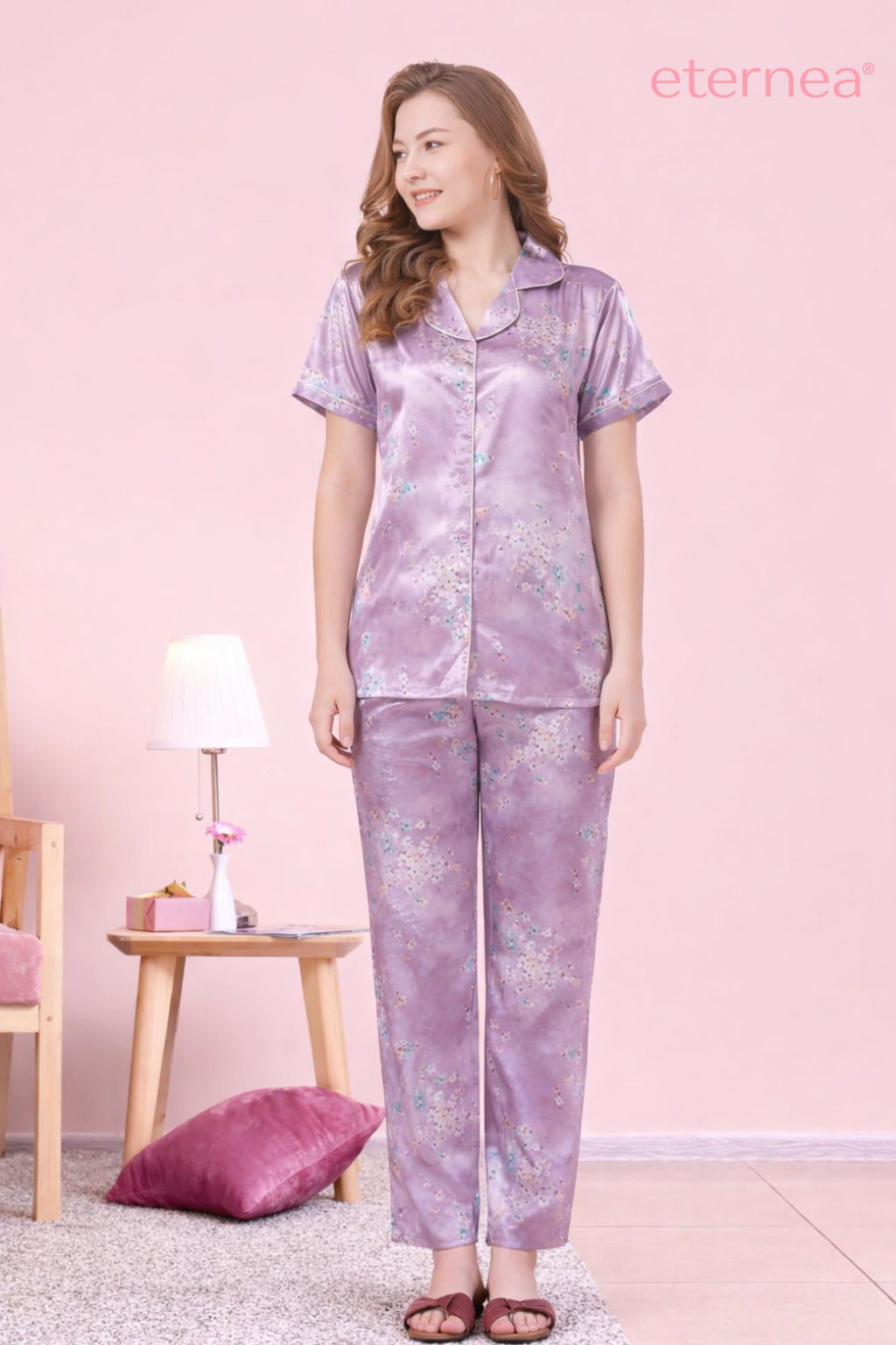 Floral Satin Short Sleeve Pajama Set