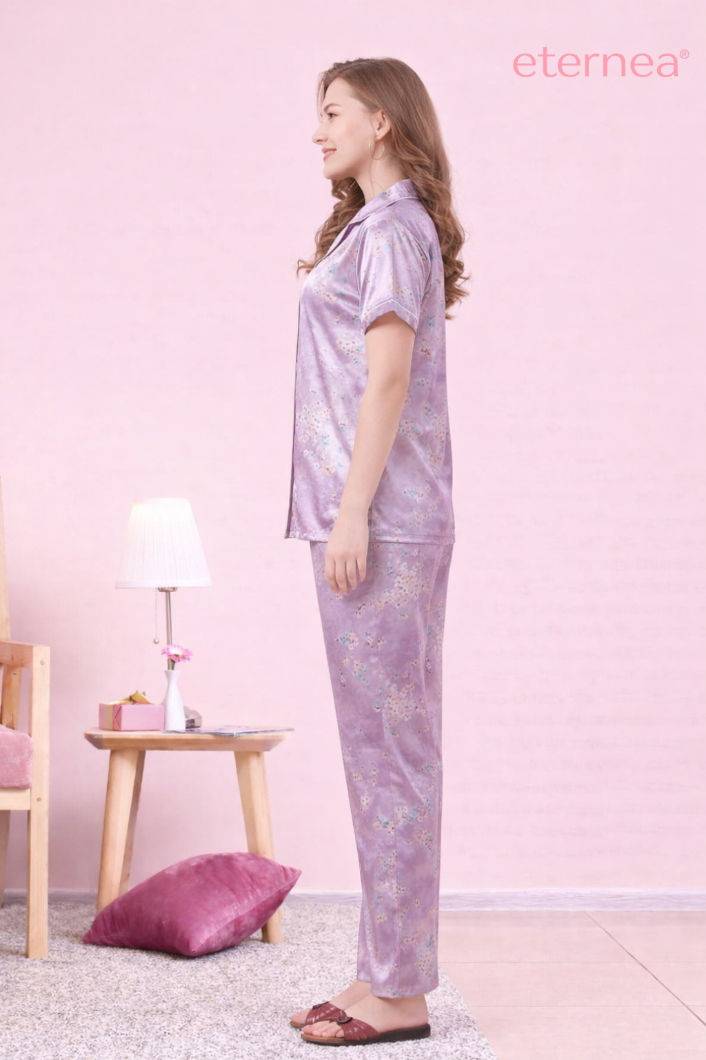 Floral Satin Short Sleeve Pajama Set