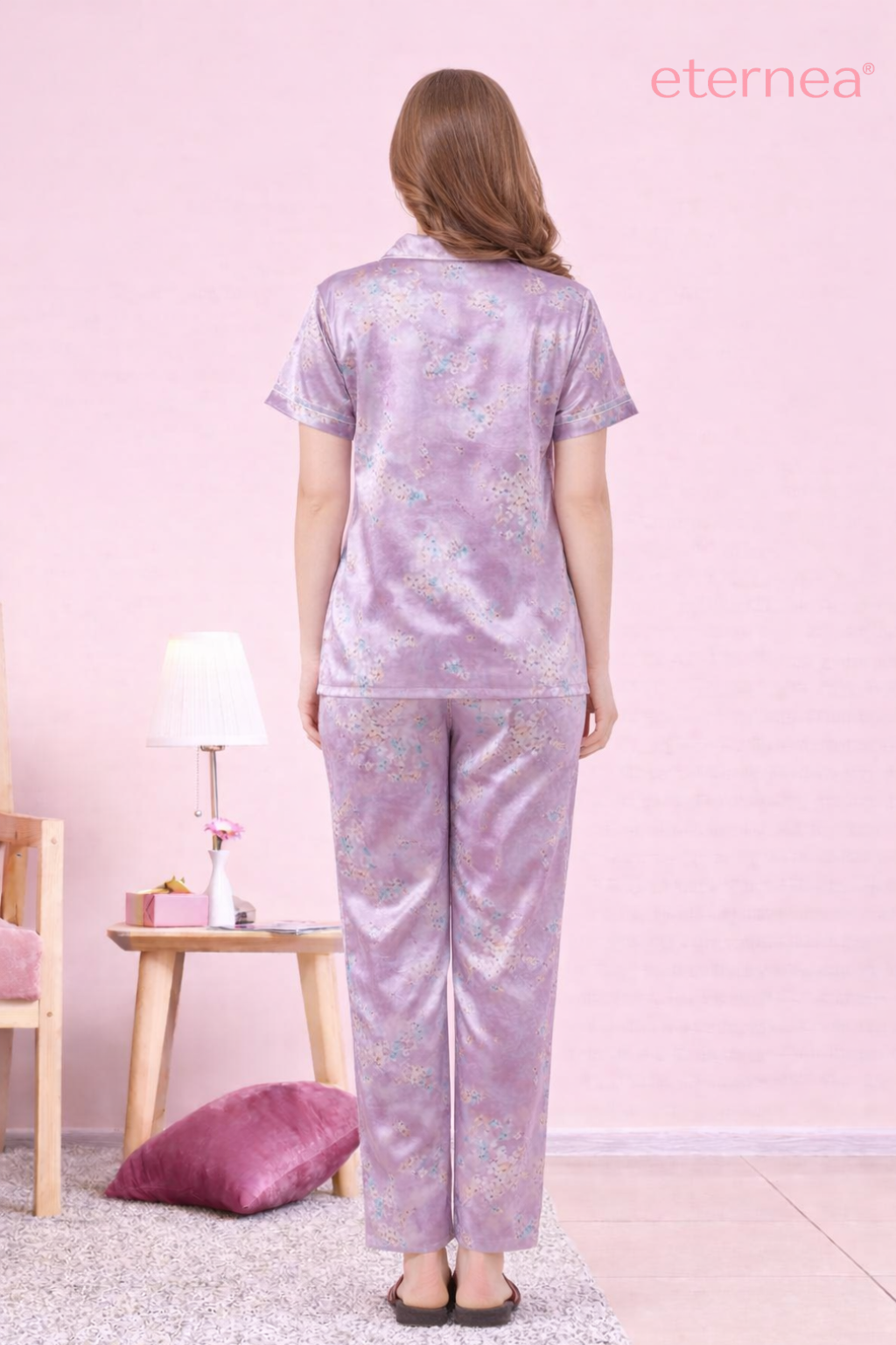 Floral Satin Short Sleeve Pajama Set