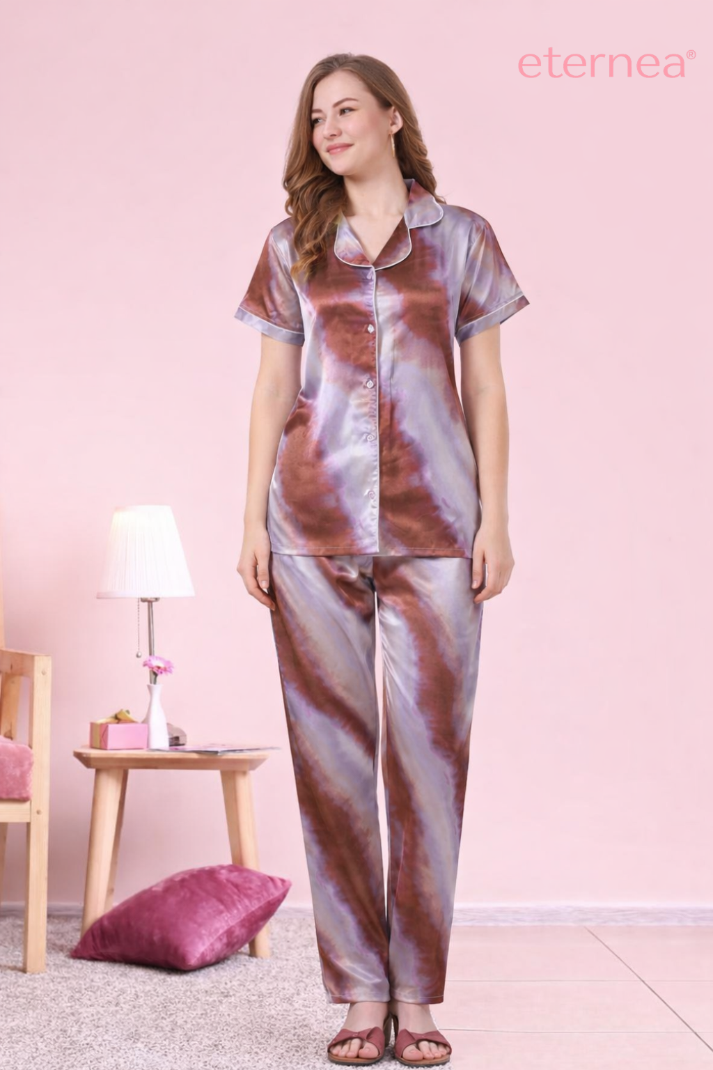 Tie-Dye Satin Short Sleeve Pajama Set