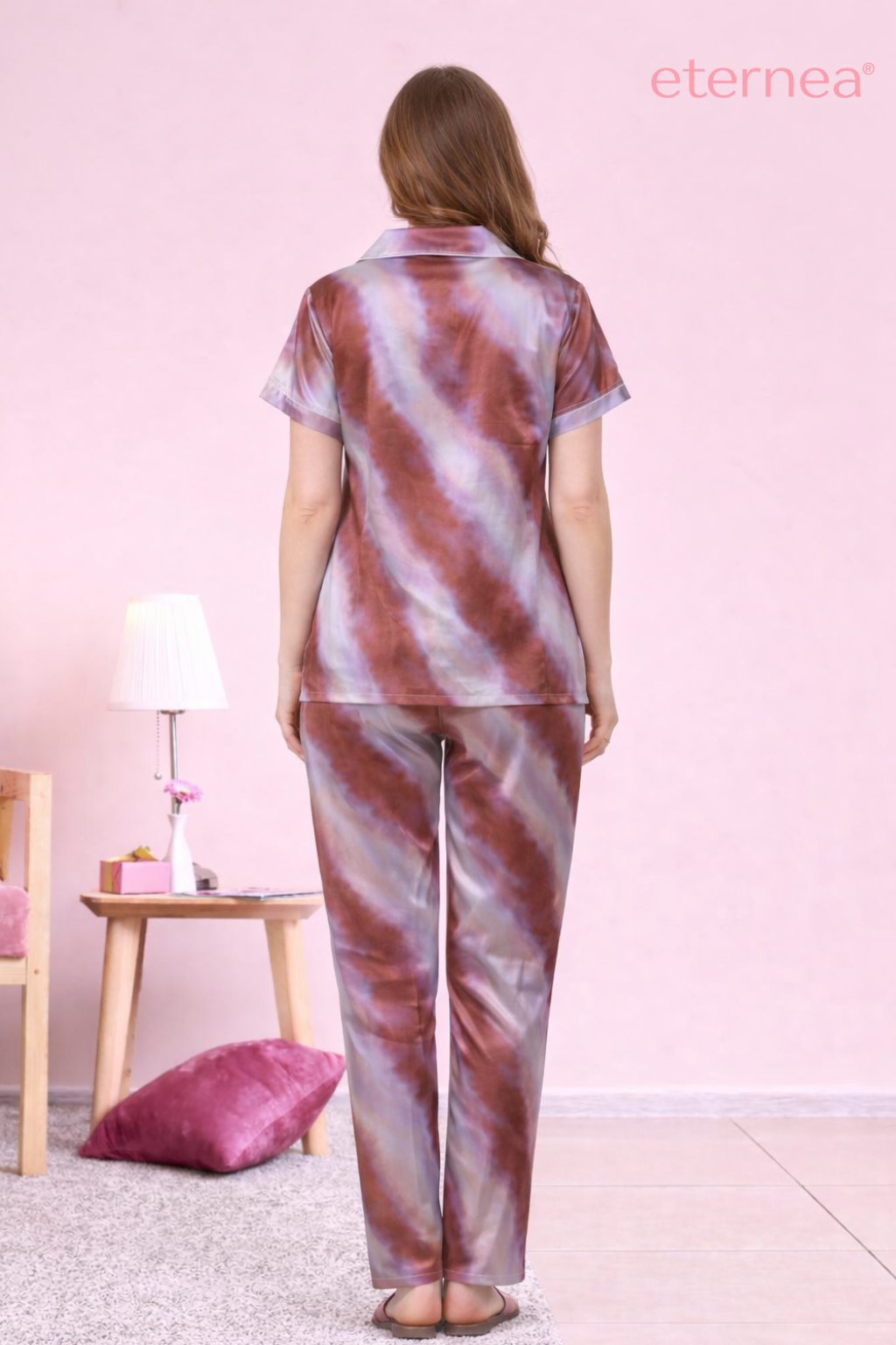 Tie-Dye Satin Short Sleeve Pajama Set
