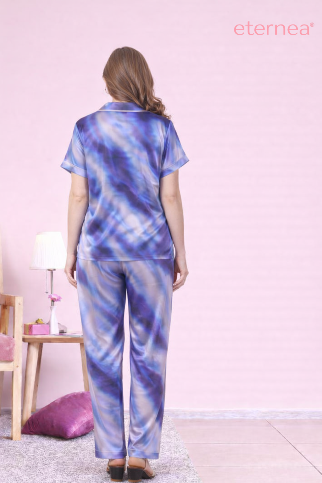 Tie-Dye Satin Short Sleeve Pajama Set