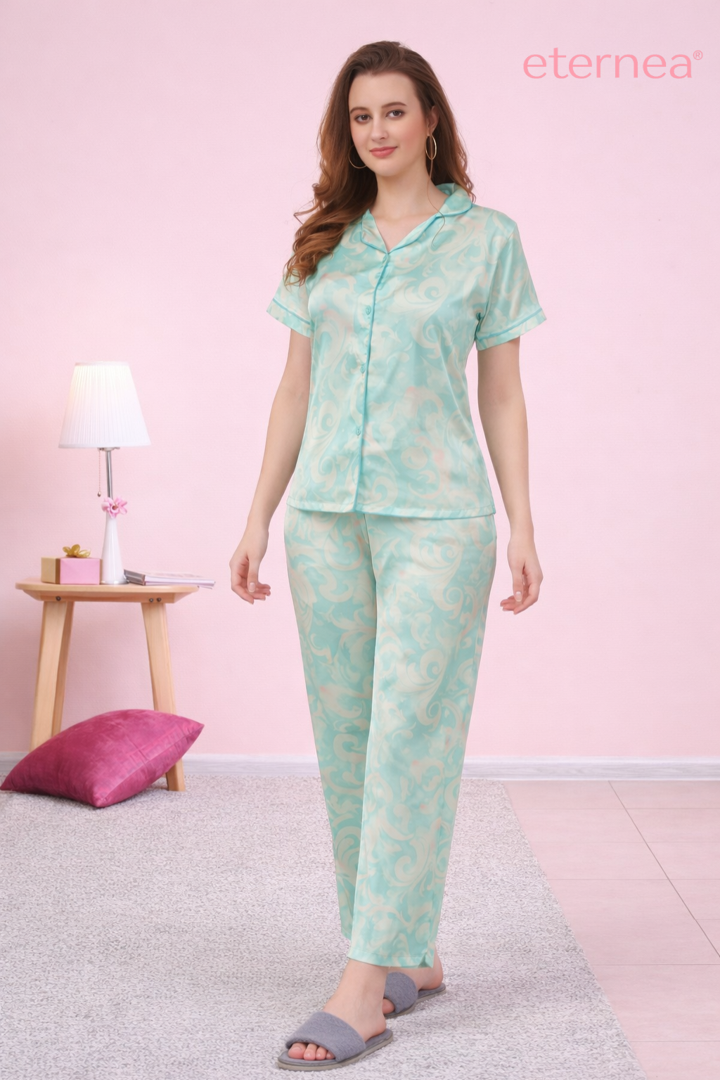 Abstract Satin Short Sleeve Pajama Set