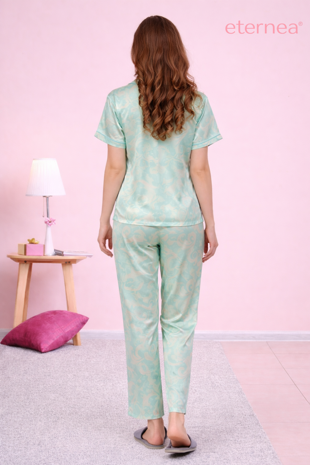 Abstract Satin Short Sleeve Pajama Set