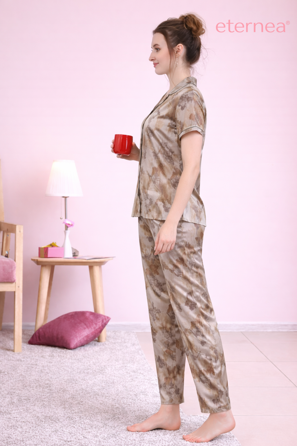 Floral Satin Short Sleeve Pajama Set