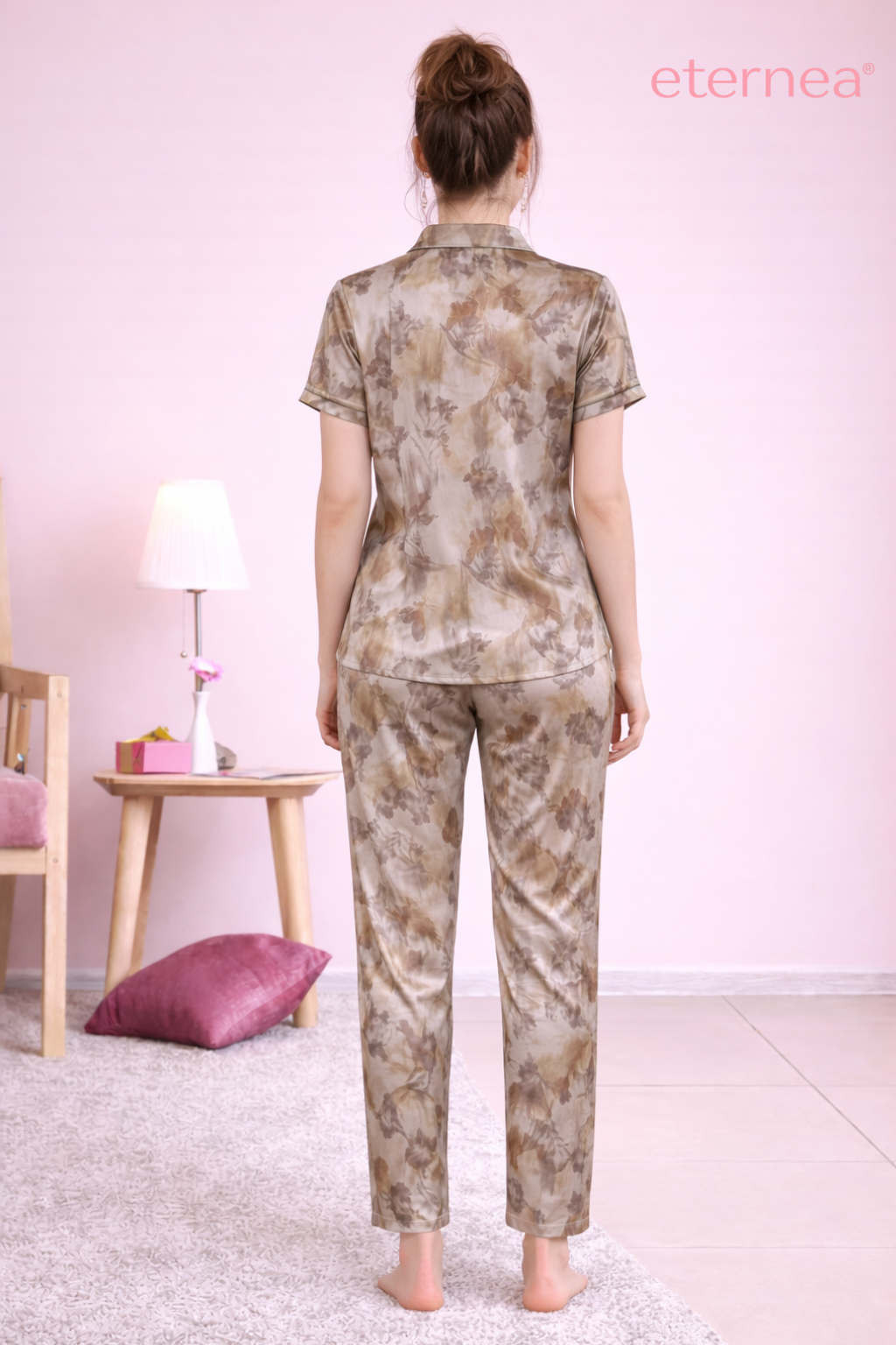 Floral Satin Short Sleeve Pajama Set