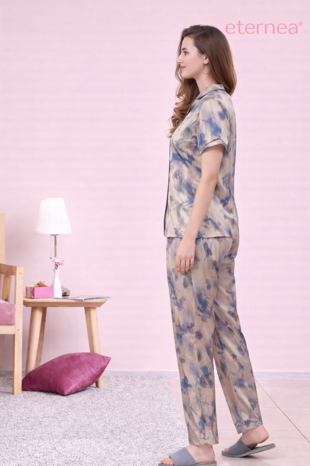 Floral Satin Short Sleeve Pajama Set