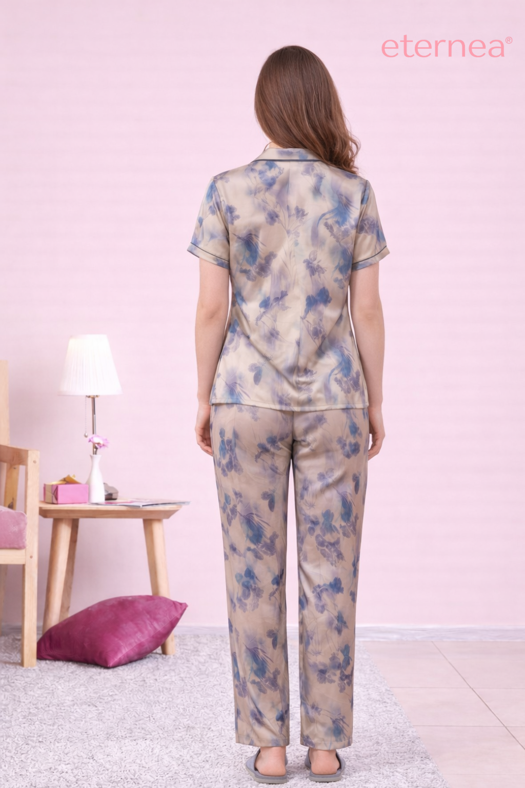 Floral Satin Short Sleeve Pajama Set
