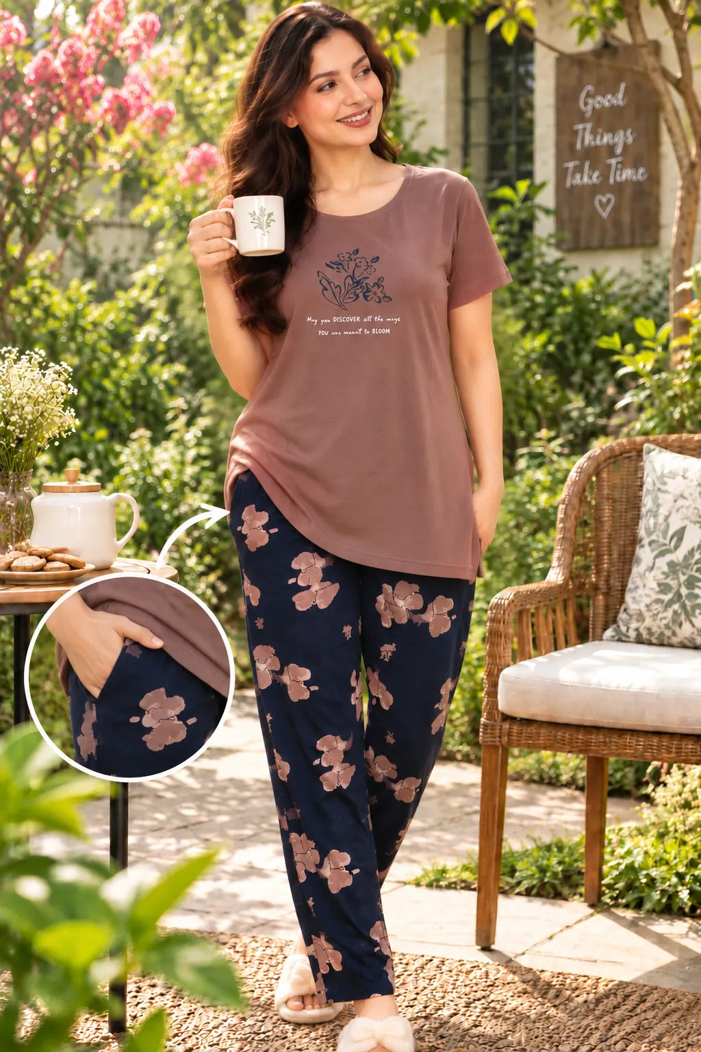 Brown Discover Bloom Nightsuit Set