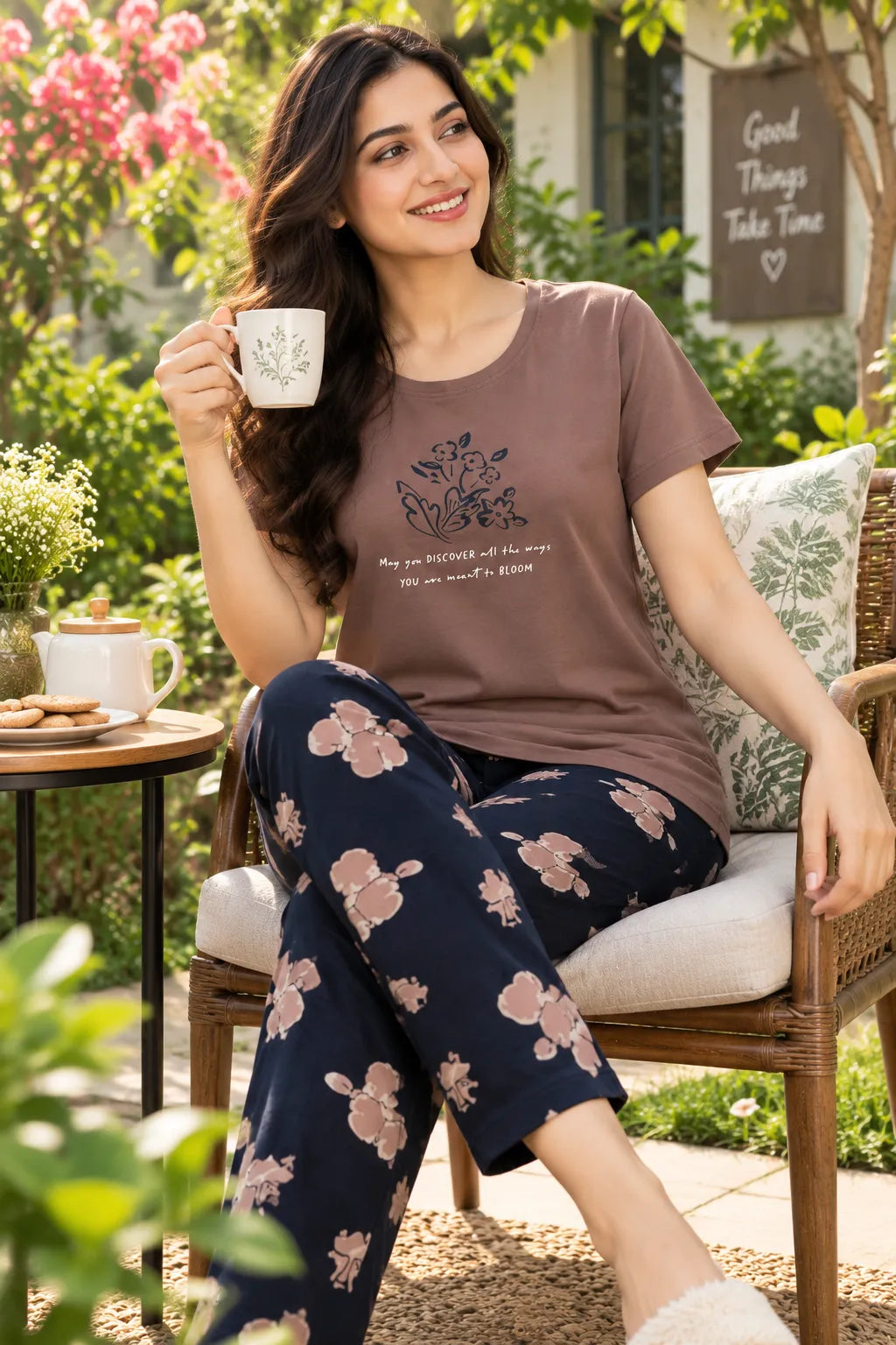 Brown Discover Bloom Nightsuit Set